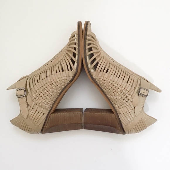 Naughty Monkey Killion Leather Huarache Stacked Heel Sandals Nude Open Toe 9.5 - Picture 5 of 12